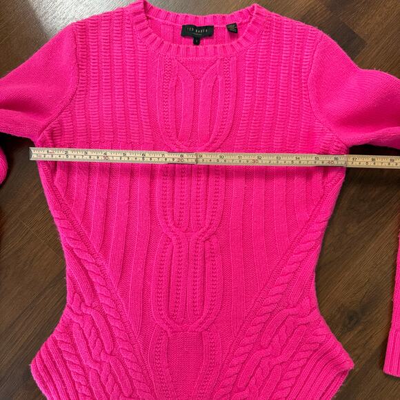 Ted Baker Cable Knit Sweater Barbie Hot Pink Preppy Girly Feminine Sz 1 (US 4) - Picture 6 of 6